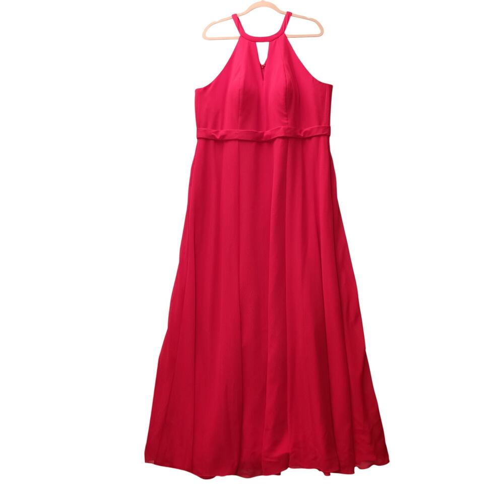 Azazie Red Maxie Dress Key Hole Neckline Halter Christmas Holiday Dress Sz 18-20